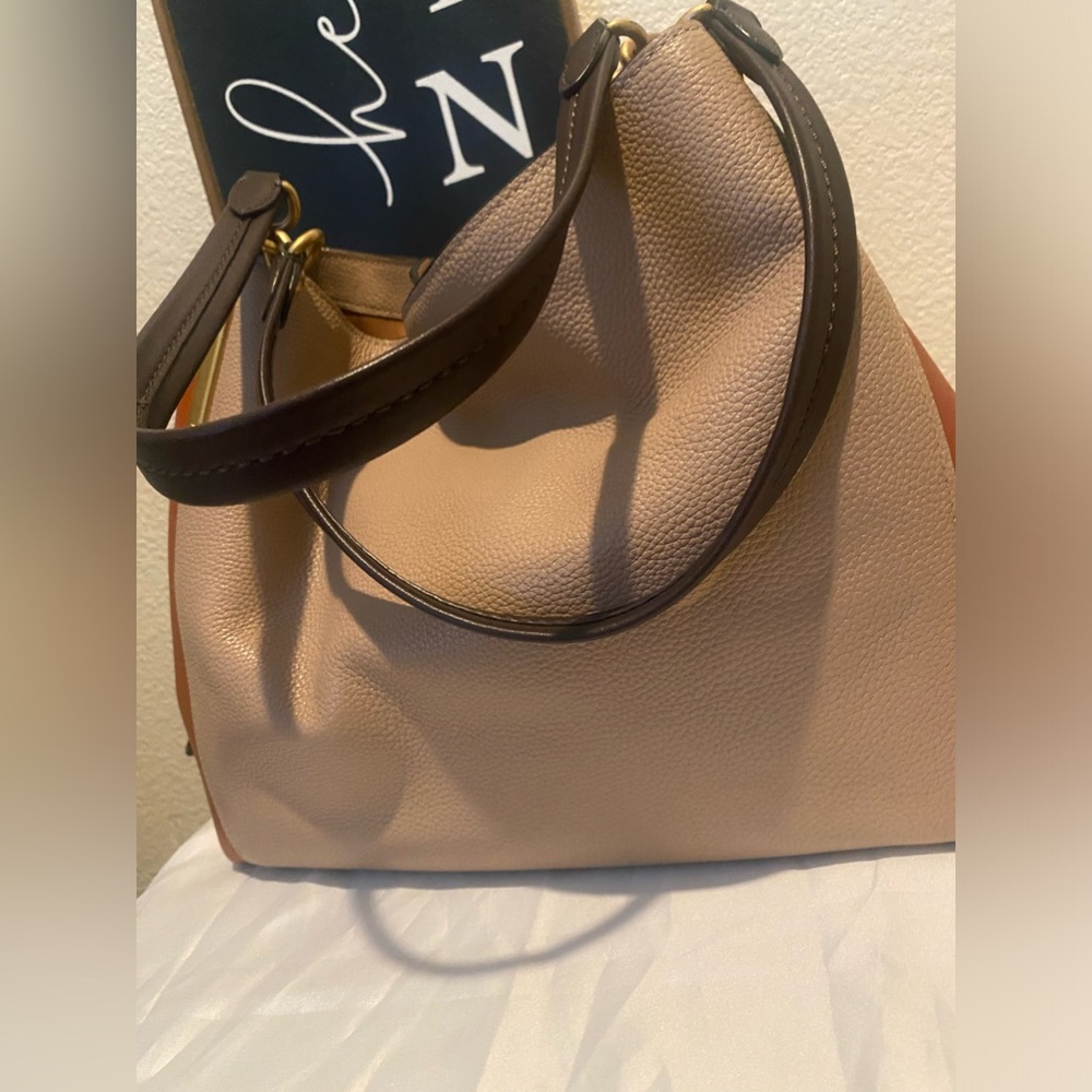 Coach Two-Tone Beige and Brown Leather Shoulder Bag - Picture 2 of 8